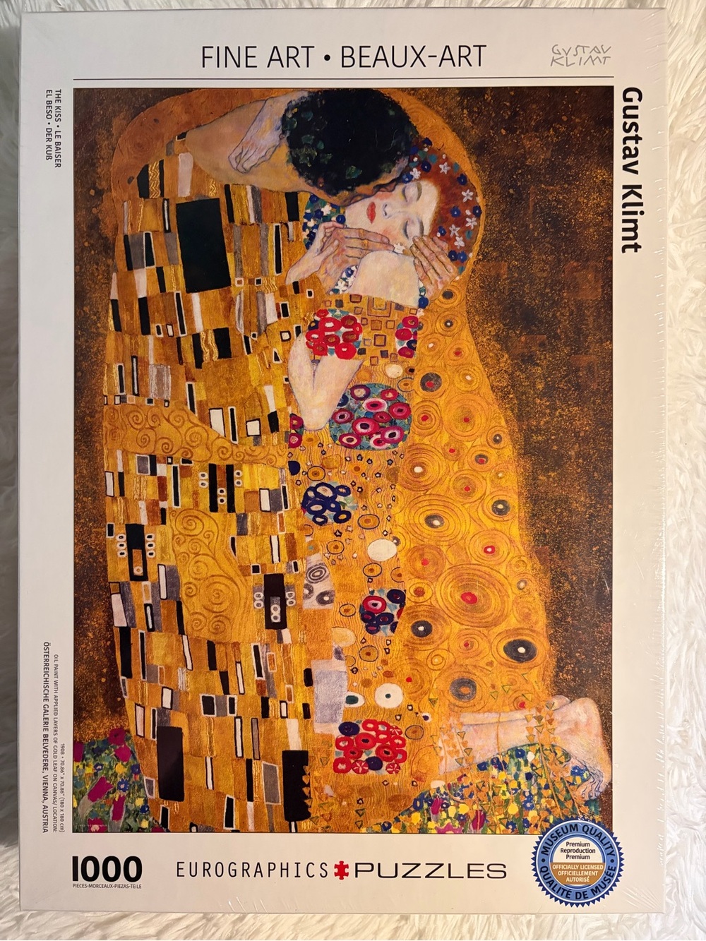 Gustav Klimt 'The Kiss' Fine Art Puzzle - Gold and Multicolor 1000pc